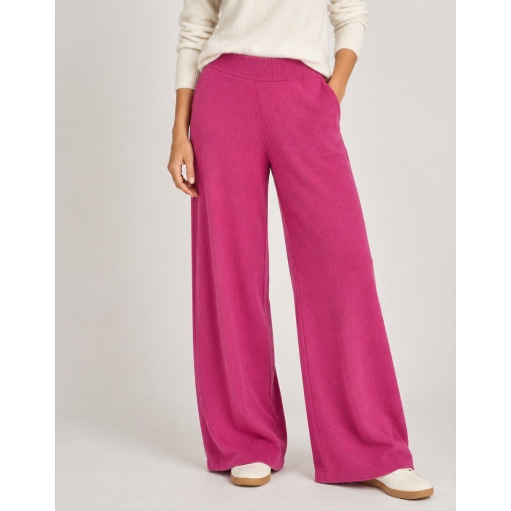 Ann Taylor Womens XL 100% Cashmere Wide Leg Knit Pants Magenta Pink 115232